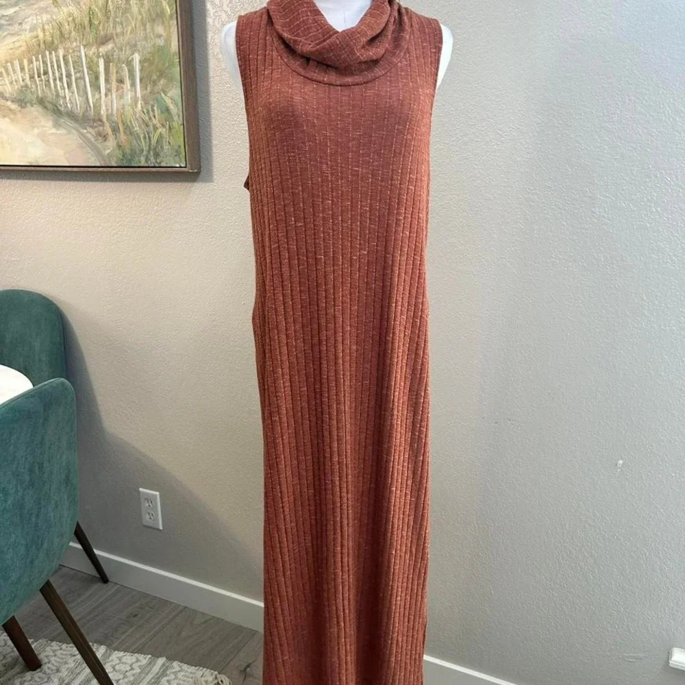 FREE PEOPLE | FP Beach Rust Ribbed Sleeveless Cowl Neck Midi Dress - Size M